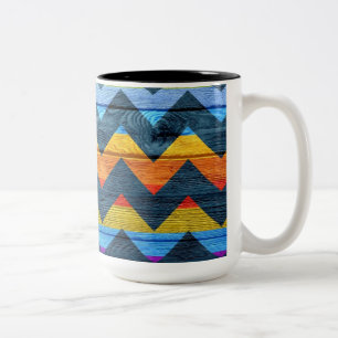 Taza Bicolor Resumen de madera de Chevron colorido #4