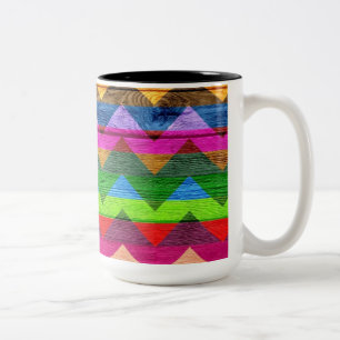 Taza Bicolor Resumen de madera de Chevron Vintage #4