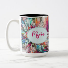 Taza Bicolor Resumen de Vidrio Manchado con Nombre Personalizad