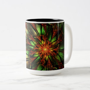 Taza Bicolor Resumen del diseño de flor fractal.