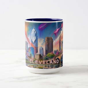 Taza Bicolor Resumen del Skyline Cleveland
