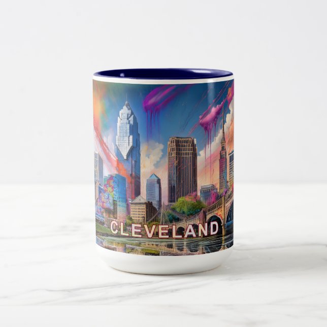 Taza Bicolor Resumen del Skyline Cleveland (Centro)