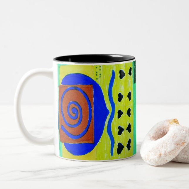 Taza Bicolor Resumen Formas geométricas brillantes azul (Con donut)
