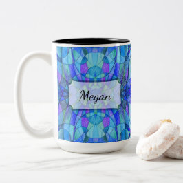 Taza Bicolor Resumen kaleidoscópico en blues, personalizado