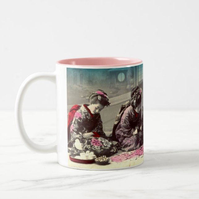 Taza Bicolor retoño fotográfico japonés antiguo (Izquierda)