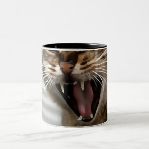 Taza Bicolor Retrato artístico del bostezo del gato de Tabby