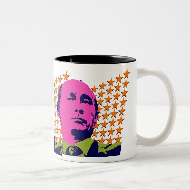 Taza Bicolor Retrato de arte pop rosado de Putin (Derecha)