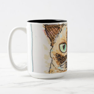 Taza Bicolor Retrato de Gato Excéntrico y Colorido