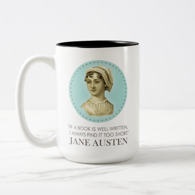 Taza Bicolor Retrato de Jane Austen y cita para leer (Izquierda)