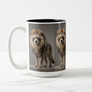 Taza Bicolor Retrato de León Mapache: Un Curioso Rey de lo Salv