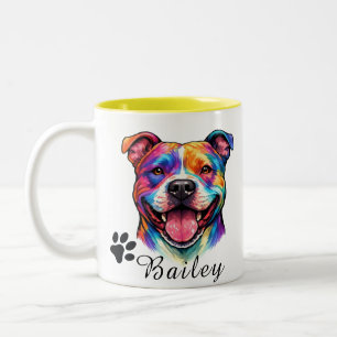 Taza Bicolor Retrato de Perro Colorido Personalizado Mascotas
