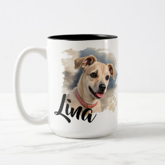 Taza Bicolor Retrato de perro en acuarela con pincelada artísti