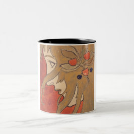 Taza Bicolor Retrato de un bello Chica en rojo (Art Nouveau)
