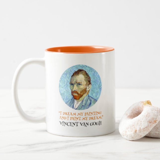 Taza Bicolor Retrato de Vincent Van Gogh con cita (Con donut)