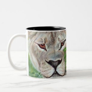 Taza Bicolor Retrato dibujado mano del león y del tigre