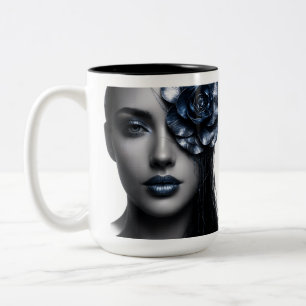 Taza Bicolor Retrato Rosa de Medianoche Metálico Floral Oscuro