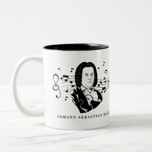Taza Bicolor Retrato y busto de Johann Sebastian Bach con notas