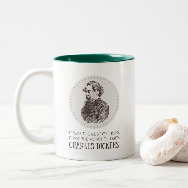 Taza Bicolor Retrato y cita de Charles Dickens (Con donut)