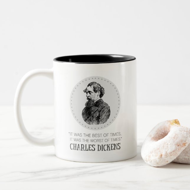 Taza Bicolor Retrato y cita de Charles Dickens (Con donut)