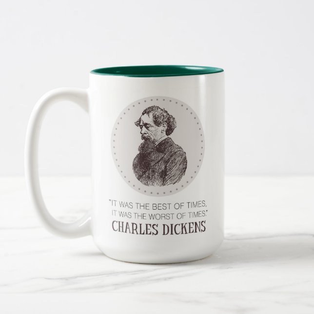 Taza Bicolor Retrato y cita de Charles Dickens (Izquierda)