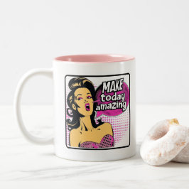 Taza Bicolor Retro Chic: Cita Inspiradora del Arte Pop Vintage