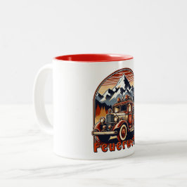 Taza Bicolor Retro-Feuerwehrauto & Berg