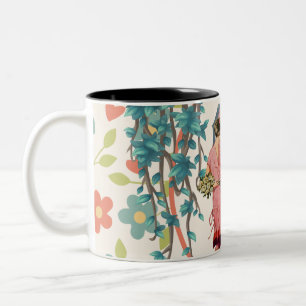Taza Bicolor Retro floral vintage mujeres disfrazables con dos