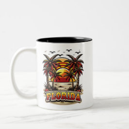 Taza Bicolor Retro Florida Sunset con Palmeras