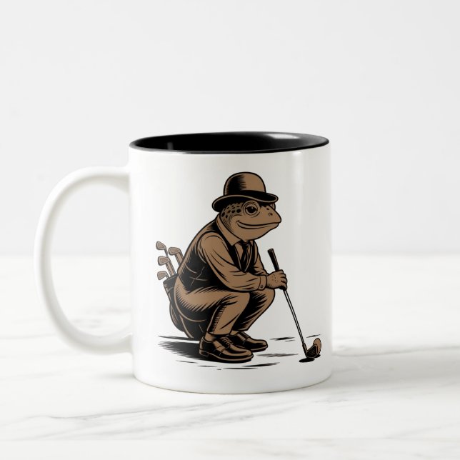 Taza Bicolor Retro Frog Funny Retro Frog Golf Lover (Izquierda)