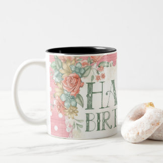Taza Bicolor Retro Happy Birday Coffee Mug