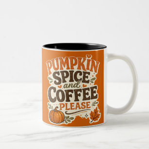 Taza Bicolor Retro Otoño Pumpkin Spice y Café Por Favor
