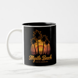 Taza Bicolor Retro Palm Tree Sunset South Carolina Myrtle Beach