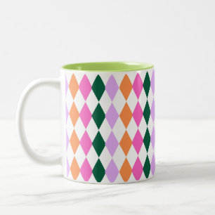 Taza Bicolor RETRO Patrón de diamante colorido Mid Century Mode