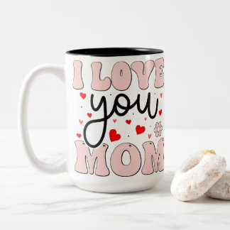 Taza Bicolor Retro Rosa Te Amo Mamá Día de las Madres Corazones