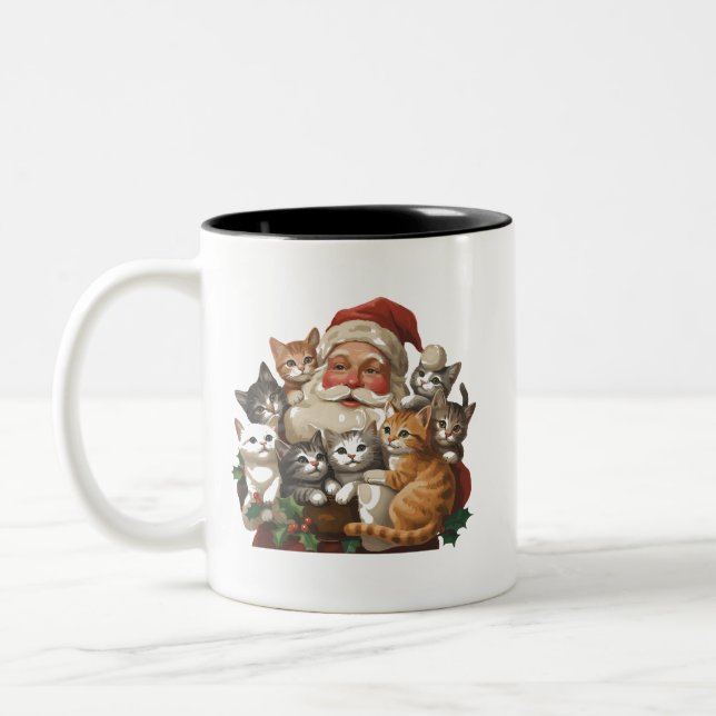 Taza Bicolor Retro Santa Claus & Kittens Christmas Winter 90s  (Izquierda)