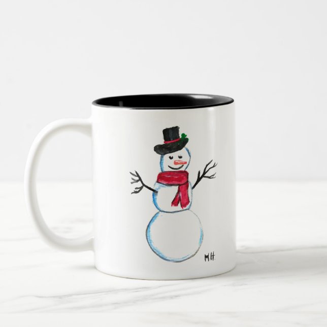 Taza Bicolor Retro Snowman lindo rostro niños invierno (Izquierda)