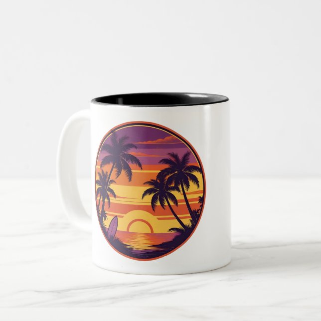 Taza Bicolor Retro Sunset & Surf Vibes (Anverso izquierdo)