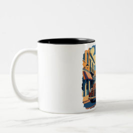 Taza Bicolor Retro Town Street Scene