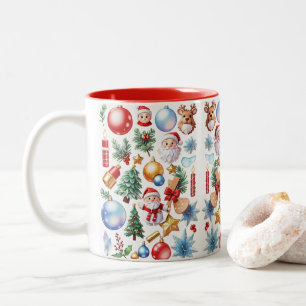 Taza Bicolor Retro Vintage Christmas Santa Reindeer
