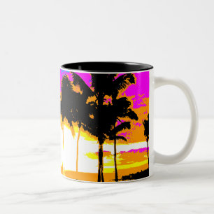 TAZA BICOLOR RETRO VINTAGE PALM TREES SUNSET COREY TIGER 1980