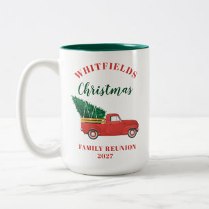 Taza Bicolor Reunión Familiar de Navidad en Camión Rojo Persona