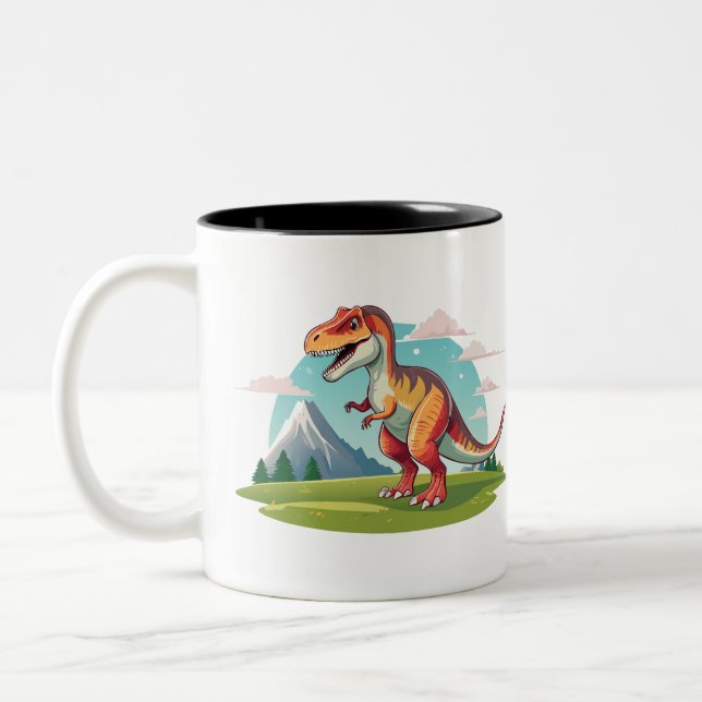 Taza Bicolor Rex de dinosaurio T con montaña (Izquierda)