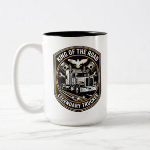 Taza Bicolor Rey de la Carretera Insignia Retro Camionero Legen