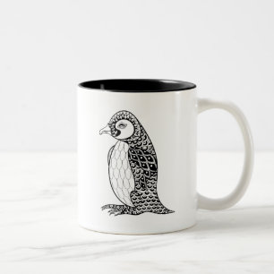 Taza Bicolor Rey pingüino artístico Zendoodle