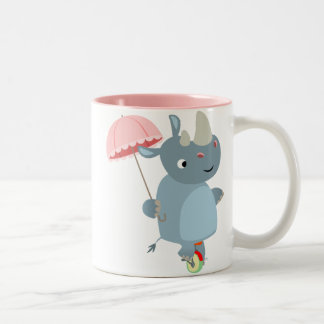 Taza Bicolor Rinoceronte con paraguas en unicírculo