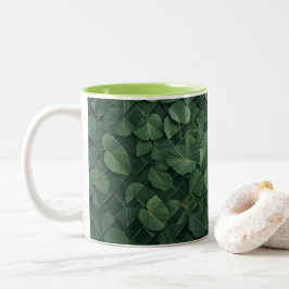 Taza Bicolor Ritmo verde: Cuadrícula de hojas tropicales
