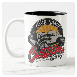 Taza Bicolor Roadster Personalizado retro de Hot Rod Garage per