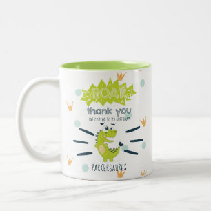 Taza Bicolor ROAR Green Dinosaur Birthday Favorito Personalizad