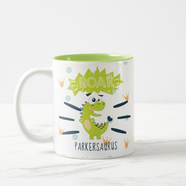 Taza Bicolor ROAR Green Dinosaur Personalizado (Izquierda)