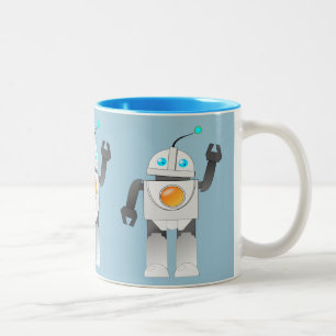 TAZA BICOLOR ROBOT TOY EN EL FONDO AZUL